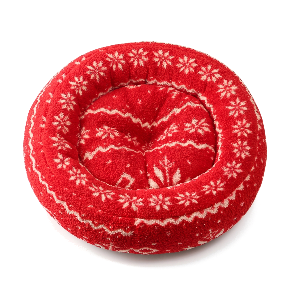 CozyRing donut dog bed in Snowflake Red