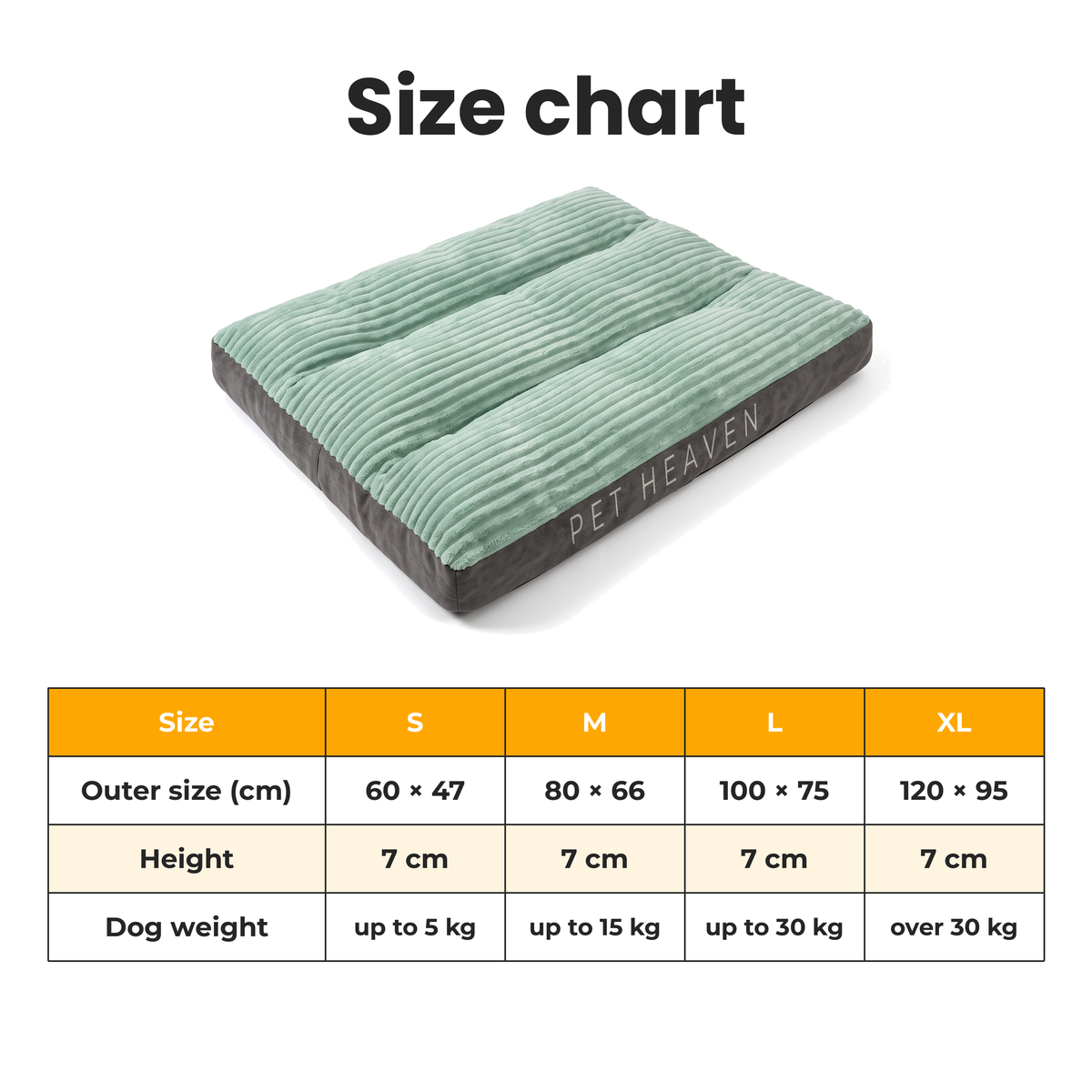 [en] DreamPad – Size chart S to XL