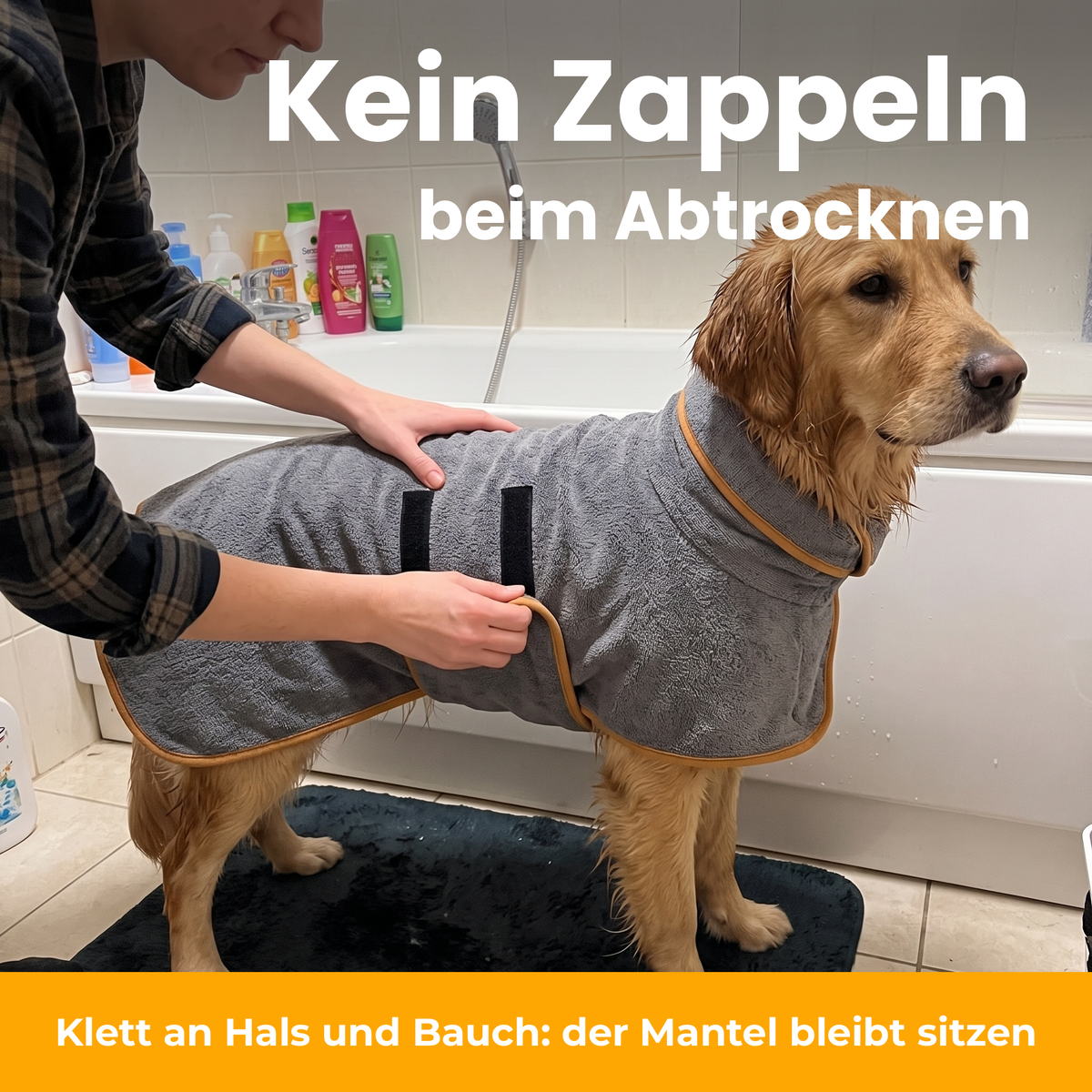 [de] DryKing Hunde-Bademantel – Klett an Hals und Bauch