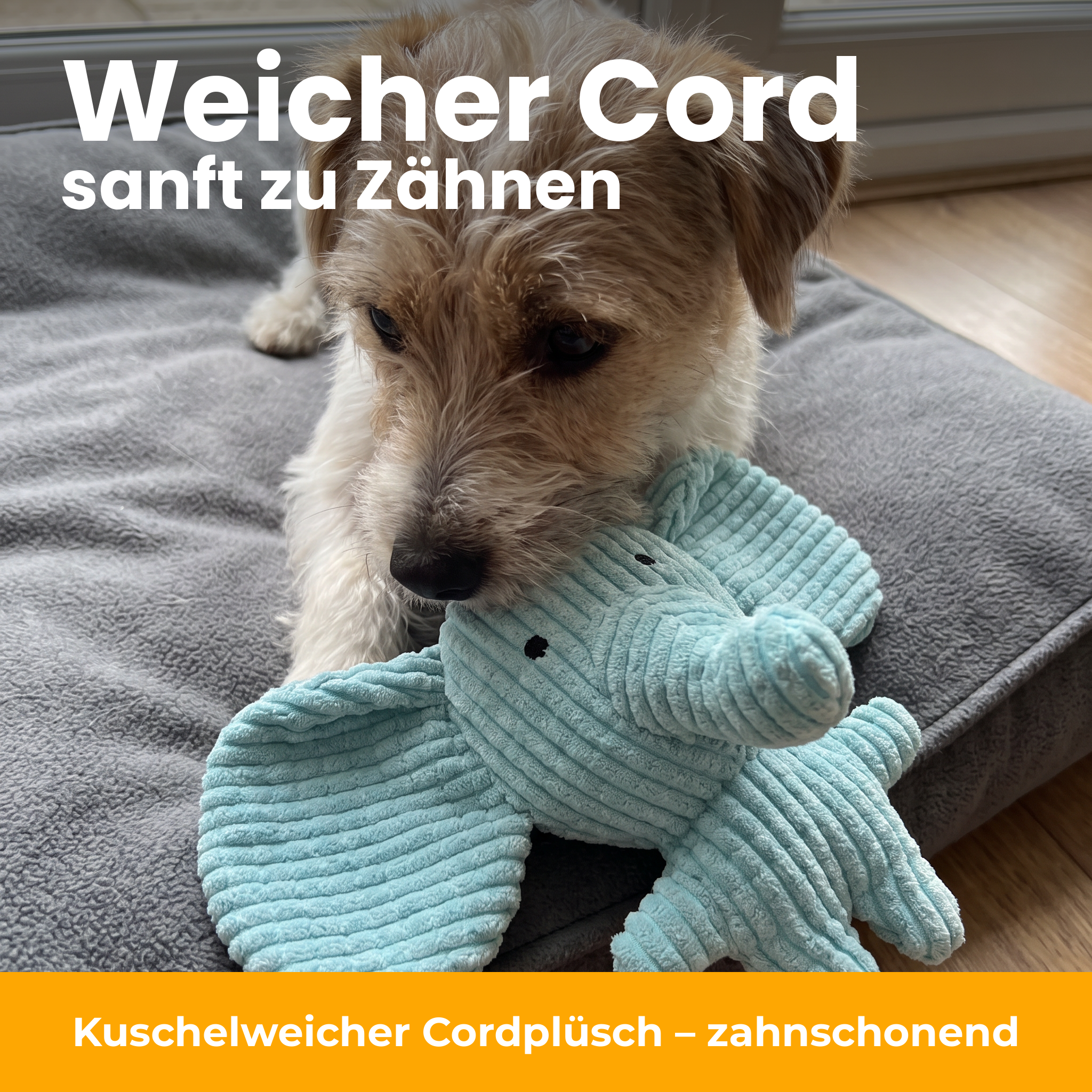[de] Weicher Cord-Plüsch, sanft zu Zähnen