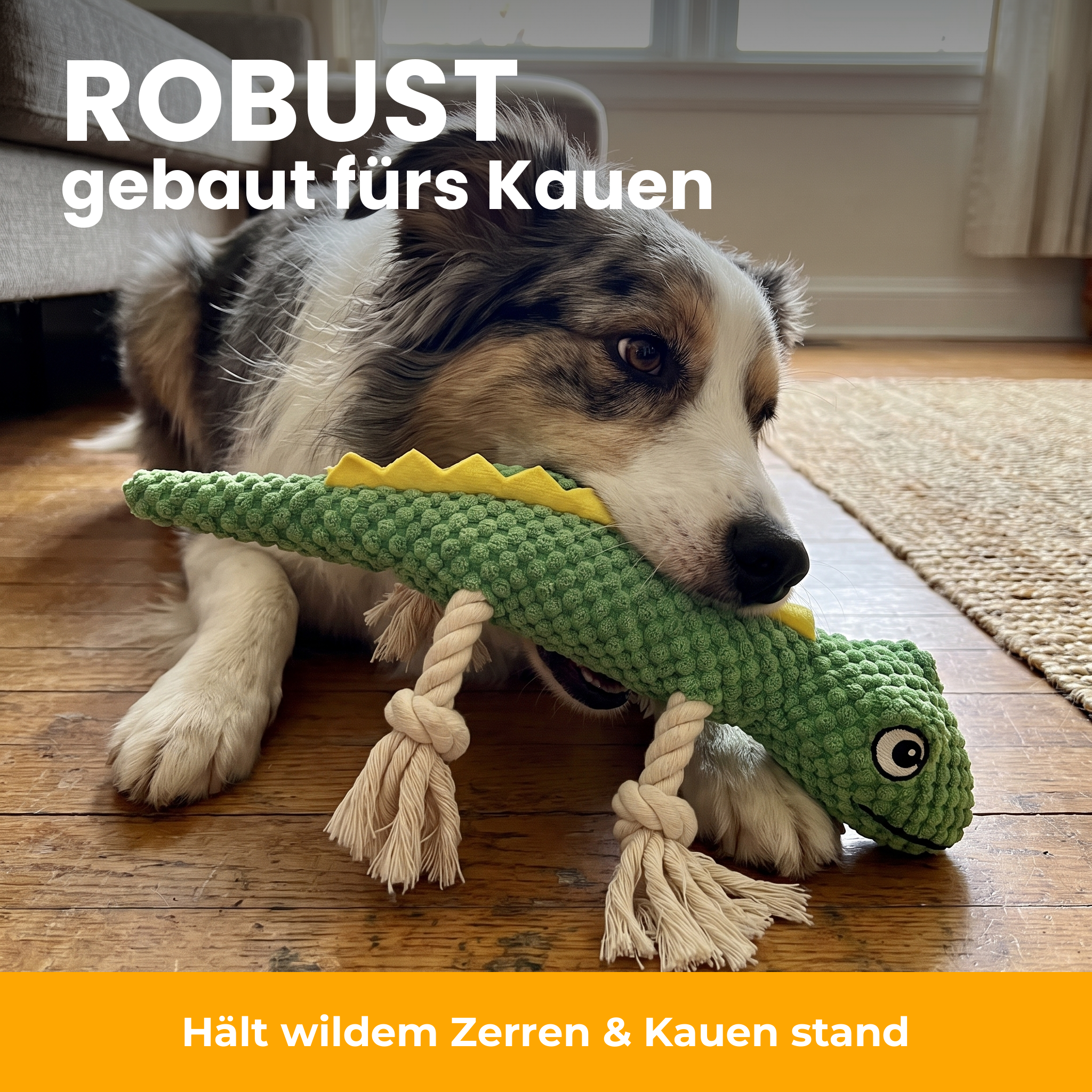 [de] Unzerstörbares Gecko-Hundespielzeug beim Kauen